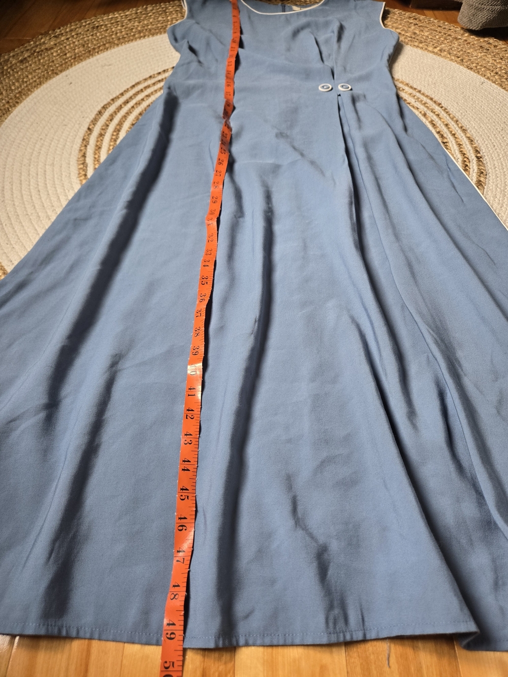 NWT Sleeveless Blue White Piping Dress Minimalist 60s Style Timeless Old Money M - Picture 12 of 15